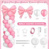 2 Sets Pink White Bow Balloon Column Stand Kit Includes 2 Bows & 100 Latex Balloons Adjustable Stands For Princess Birthday Wedding Coquette Baby Shower Party Decoration