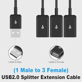 3 In 1 Usb Y Splitter Cable 1Ft/30Cm, Usb Power Splitter Cable, Usb2.0 Male To