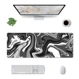 Black Gray White Marble Extended Gaming Mouse Pad Xl Large Mouse Mat Long Computer Mousepad Desk Pad Non-Slip Rubber Stitched Edge 31.5 X 11.8 Inch For Home Office