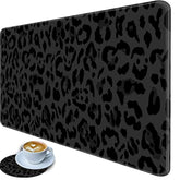 Black Leopard Print Mouse Pad,Large Gaming Desk Pad With Stitched Edges, Extended Computer Mouse Pad Water-Resistant Writing Pads With Non-Slip Rubber Base 31.5 X 11.8 In,With Coasters