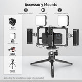 NEEWER Upgraded Phone Rig Vlogging Kit, Video Stabilizer with Dual Handle, Wireless Mic Clip Slot for Tiktok/YouTube, Compatible with SmallRig iPhone 16 15 14 Pro Max Plus 13 Galaxy S23, PA009