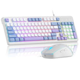 Wire Gaming Keyboard,Creamy Keyboard And Mouse Combo, 7 Colorful Rainbow Backlight Classic Gaming Keyboard (White & Blue & Purple)