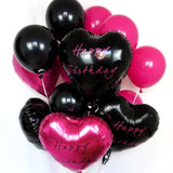 29pcs Black & Hot Pink Happy Birthday Balloons with Foil Hearts for Milestone Parties