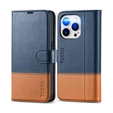 TUCCH Wallet Case for iPhone 14 Pro (6.1") 2022, 4 Card Slots, Blue & Brown