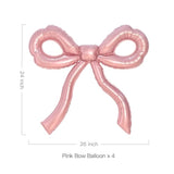 Pink Bow Balloons - Coquette Party Decor - Set of 4