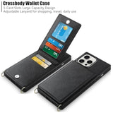 Compatible With Iphone 15 Pro Max Case Wallet With Card Holder Lanyard Crossbody Strap Leather Magnetic Clasp Kickstand Heavy Duty Protective Flip Cover For Iphone 15 Pro Max 6.7" Black