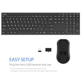 2.4G Wireless Keyboard And Mouse Combo Stainless Steel Ultra Slim Full Size Keyboard And Ergonomic Mice For Computer Desktop Pc Laptop And Windows 11/10/8 Build In Rechargeable Battery