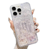 For Iphone 16 Pro Max Bling Liquid Castle Fireworks Case, Cute Luxury Sparkle Flowing Glitter Quicksand Shockproof Protective Case Cover For Girls Women Kids (Pink)