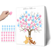 Winnie Gender Reveal Fingerprint Tree, Winnie Gender Reveal Decor Guestbook, Baby Shower Decoration For Expectant Mothers, Baby Shower Guest Book With Stickers
