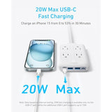 Anker Charging Station, 20W Max 8-in-1 USB-C Power Strip for iPhone 15/14 and MacBook Air/Pro, 5 ft Thin Cord with 4 AC, 2 USB-A, and 2 USB-C Ports, Fast Charging Desktop Charger for Travel, Office