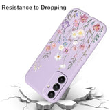 Flower Phone Case For Samsung Galaxy A16 5G 6,7'' With 2X Tempered Glass Screen Protectors, Floral Liquid Silicone Phone Cover Anti-Scratch Soft Protection Funda For Girls Women, Purple 03