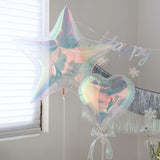 6 Pcs Iridescent Heart & Star Balloons – Rainbow Foil for Under the Sea Parties