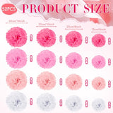 52 Pcs Pink Tissue Paper Pom Poms Bulk for Baby Shower Wedding Decorations