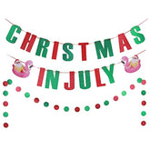 Christmas In July Banner Red Green Glitter Christmas In July Garland Photo Props Tropical Christmas Party Decorations Pre-Strung