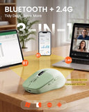 Eweadn Q1 Wireless Mouse, Bt & 2.4G Silent Mouse Quiet Click With 1600 Dpi Levels, Battery & Dpi Led Screen Display, 6 Button Small Portable Bluetooth Mouse For Laptop/Pc/Mac-Green