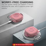 Clear TPU Shockproof Protective Case Cover for SHOKZ OpenFit 2 Headphones Accessories with Cleaning Kit & Keychain, Clear Pink