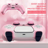 Pink Glitter Anti-Slip Protective Silicone Cover Skin Grips Compatible with PS5/Slim/Pro Controller,8 PCS Glitter Thumb Grips Caps and 2 Grips Caps.