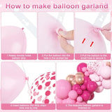 153Pcs Pink Balloon Garland Arch Kit, Different Sizes 18 12 10 5 Inch Hot Pink Latex Metallic Confetti Rose Gold Balloons For Birthday Baby Shower Wedding Party Decorations