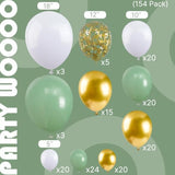 154-Pc Sage Green & Gold Balloon Arch Kit for Parties