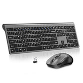 Keyboard And Mouse Wireless, Slim Full Size Keyboard With Calculator Button, Fn Lock, Silent Computer Mouse With Side Button, 2400 Dpi, 2.4G Usb Cordless Set For Laptop Pc Windows Mac -Gray