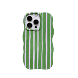 For Iphone 16 Pro Case Striped Cute Aesthetic Stylish Trendy Wave Protective Phone Case Durable Shockproof-Green