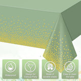 3 Pack Sage Green And Gold Plastic Tablecloth, Green Disposable Table Cloth For Rectangle Tables, Gold Dot Light Green Tablecloth For Baby Shower Birthday Wedding Party Decorations, 54"X108"