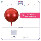 4D Round Balloons - Pack Of 6 | Valentine'S Day Red Foil Balloons - 22
