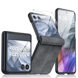 For Motorola Razr 2024 Case/Razr 2025 Case, Built-In Screen Protector & Hinge Protection & Ultra Thin Pu Leather Matte Pc Shockproof Cover Phone Case For Moto Razr 2024/2025(Black Gray)