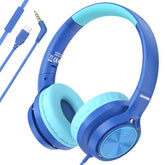 Usb C Headphones Kids For School, 3.5Mm Wired Headphones For Kids Lightweight On-Ear Headphones Built-In Mic, Safe Volume Limited For Girls/Boys/School,Travel,Cellphones,Tablets(Blue)