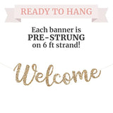Pre-Strung Welcome Banner - No Diy - Gold Glitter Welcome Banner In Script - Pre-Strung On 6 Ft Strand - Classroom, Office, Front Door, Baby & Bridal Showers Party Decorations. Did We Mention No Diy
