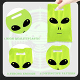 50Pcs Alien Party Favors Bags, Green Alien Theme Slap Plastic Goodie Candy Treat Gift Bags Ufo Outer Stickers Alien Creature Birthday Party Supplies Flying Saucer Ufo Theme Birthday Decorations