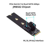 Cablecc PCI Express NGFF Key B+M to SATA 3.0 6Gbps Dual Ports Vertical Adapter