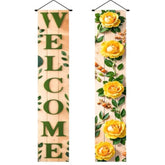 Spring Summer Banner Front Porch Decor Welcome Banner 70X12 Inches With Greenery And Yellow Floral Design Door Decorations Hanging Spring Summer Decor For Front Door Entryway