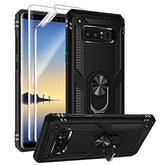 For Samsung Galaxy Note 8 Case With 3D Pet Screen Protectors, Military-Grade Metal Ring Holder Kickstand 15Ft Drop Tested Shockproof Cover Case For Samsung Galaxy Note 8 Black
