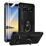 For Samsung Galaxy Note 8 Case With 3D Pet Screen Protectors, Military-Grade Metal Ring Holder Kickstand 15Ft Drop Tested Shockproof Cover Case For Samsung Galaxy Note 8 Black