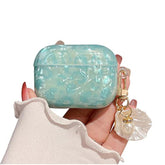 Cute Case For Airpod Pro 2 With Shell Pearl Keychain Luxury Aesthetic Leopard Hard Tpu Protective Cover Compatible With Airpods Pro 2019 2022 2023 For Girls Women (Turquoise Blue)