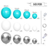 141pcs Teal Blue & Silver Balloon Garland Kit for Birthday and Wedding Decor