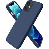 Compatible With 12 Mini Case, Slim Liquid Silicone 3 Layers Full Covered Soft Gel Rubber With Microfiber Case Cover 5.4 Inch-Navy Blue