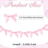 5.25 Feet Satin Bow Garland Pink Coquette Banner Polyester Ribbon Aesthetic Bowknot Hanging Congratulation Ornament Banners For Birthday Bachelorette Wedding Party Favor Diy Decoration