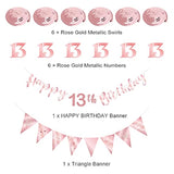Rose Gold 13Th Birthday Decoration For Girls, Happy 13Th Birthday Banner Bunting Swirls, Triangle Flag Banner For 13 Birthday Party Decorations Supplies