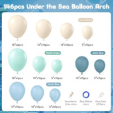 147Pcs Under The Sea Balloons Garland Arch Kit With Dusty Slate Blue Pastel Green Sand White Latex Balloons For Ocean Themed Under The Sea Baby Shower Birthday Party Decorations