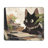 Funny Black Cat Mouse Pad Cute Small Mouse Pads For Desk Office Computer Mouse Pad For Laptop Wireless Mouse Anime Square Mousepad, Work Cat