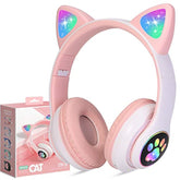 Kids Wireless Headphones Cat Ear Led Light Up Bluetooth Foldable Headphones Ov