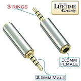 2.5Mm Male To 3.5Mm Female Audio Adapter Premium Quality Converter Headphone Earphone Headset 3 Ring Jack - Stereo Or Mono