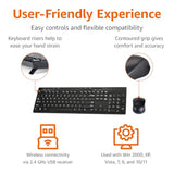 Wireless Keyboard And Mouse Combo, Full-Sized, Qwerty Layout, 2.4 Ghz Usb Plug & Play Receiver, Sleek Design, Black