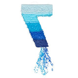 Number 7 Pull String Pinata For Boys 7Th Birthday Party Decorations, Ombre Blue (16.5 X 11.35 In)