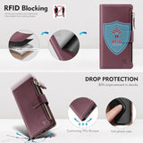 Compatible With Samsung Galaxy A16 5G Wallet Case With Card Holder,Pu Leather Phone Case Flip Protective Cover Wrist Strap Zipper Pocket Credit Card Slots Rfid Blocking Women Men,Wine Red