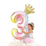40-Inch Rainbow Gradient Number 3 Crown Balloon Set, 3Rd Birthday Balloons, Children'S 3Rd Birthday Party Decorations. (3)