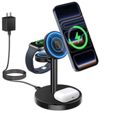 3 In 1 Wireless Charging Station For Multiple Devices Apple, 15W Fast Magnetic Mag-Safe Charger Stand For Iphone 16 15 14 13 12 Pro Max Plus Mini Apple Watch Airpods Pro 4 3 2, Black