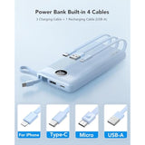 10000Mah Power Bank Built-In Cables, Portable Charger With Led Display, Slim Travel Battery Pack With Cords, 5 Output Dual Input Phone Charger For Cell Phone Smart Devcies-Blue(1 Pack)
